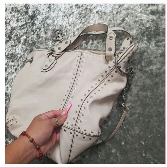 Michael Kors Uptown Astor Stud Shoulder Bag Cream - Picture 2 of 14